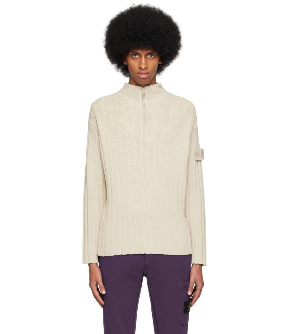 STONE ISLAND Бежевый хлопковый джемпер / свитер, фото 3