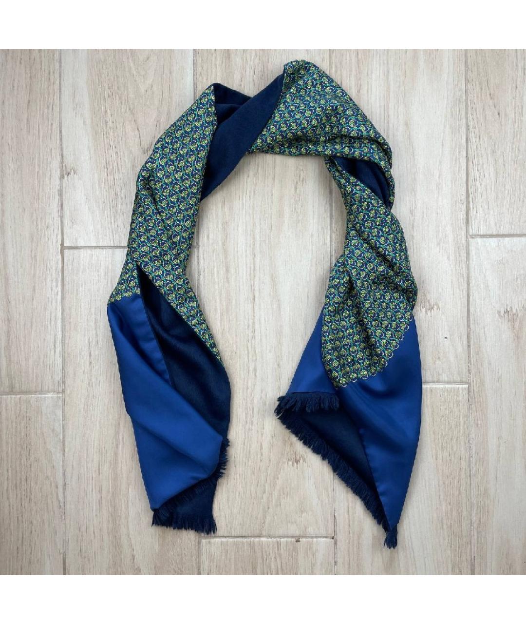HERMES Синий шерстяной шарф, фото 5