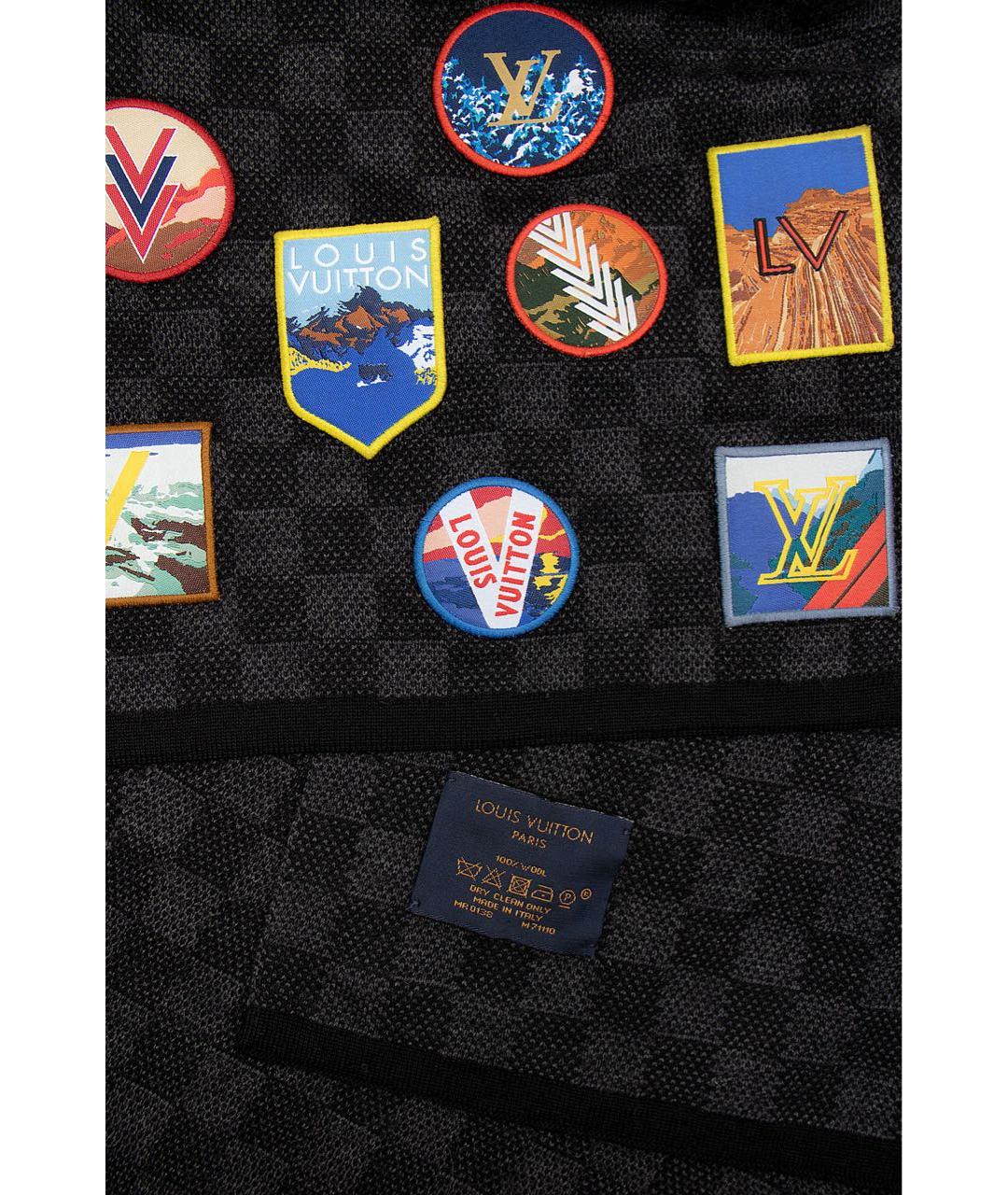 LOUIS VUITTON Антрацитовый шерстяной шарф, фото 3