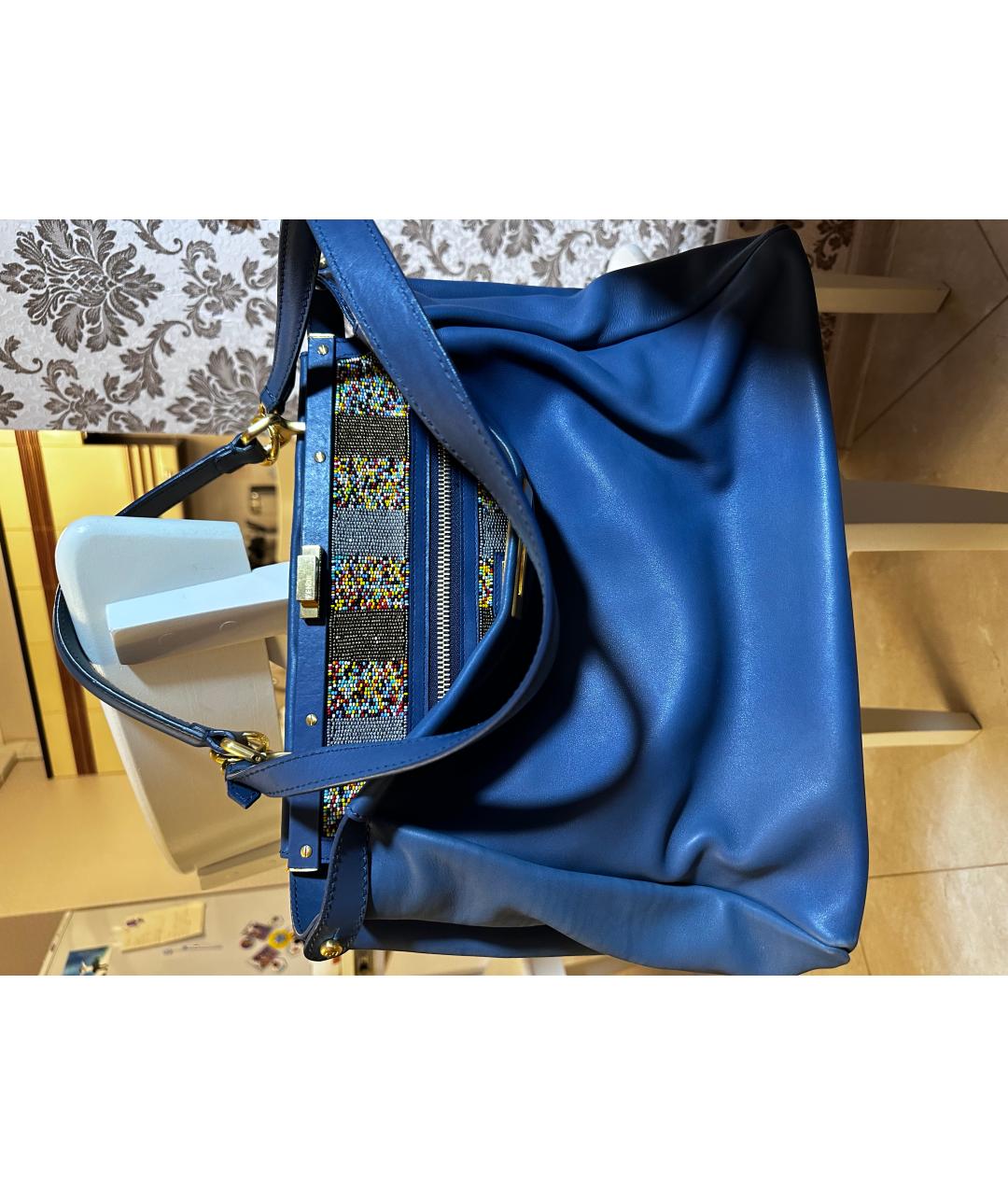FENDI Синяя кожаная сумка с короткими ручками, фото 9