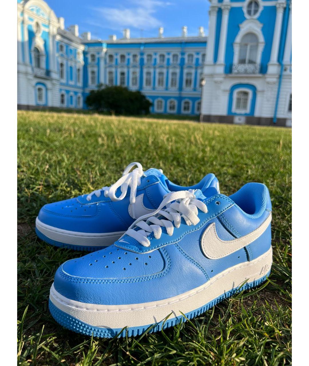 NIKE Голубые кожаные высокие кроссовки / кеды, фото 5