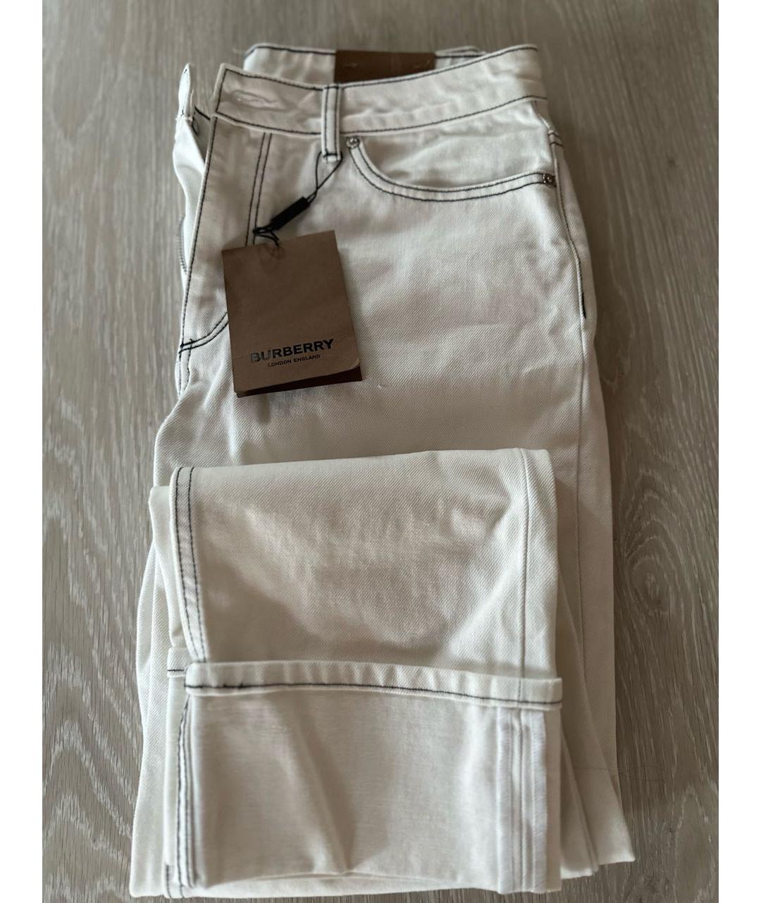 BURBERRY Белые хлопковые прямые джинсы, фото 4