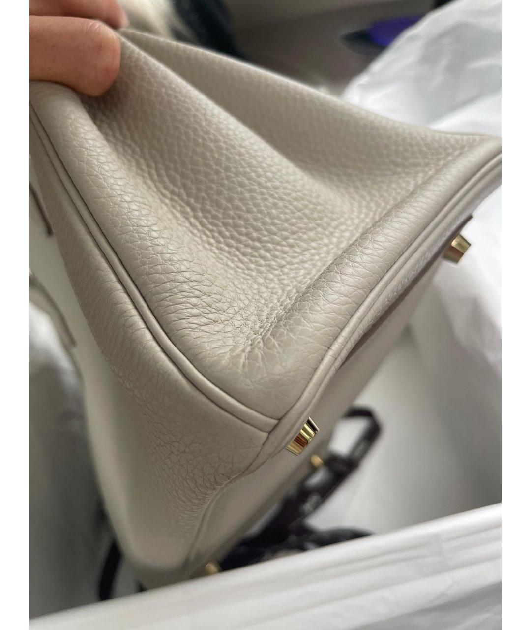 HERMES Бежевая кожаная сумка с короткими ручками, фото 3