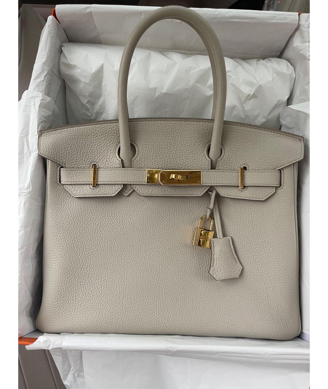 HERMES Бежевая кожаная сумка с короткими ручками, фото 7