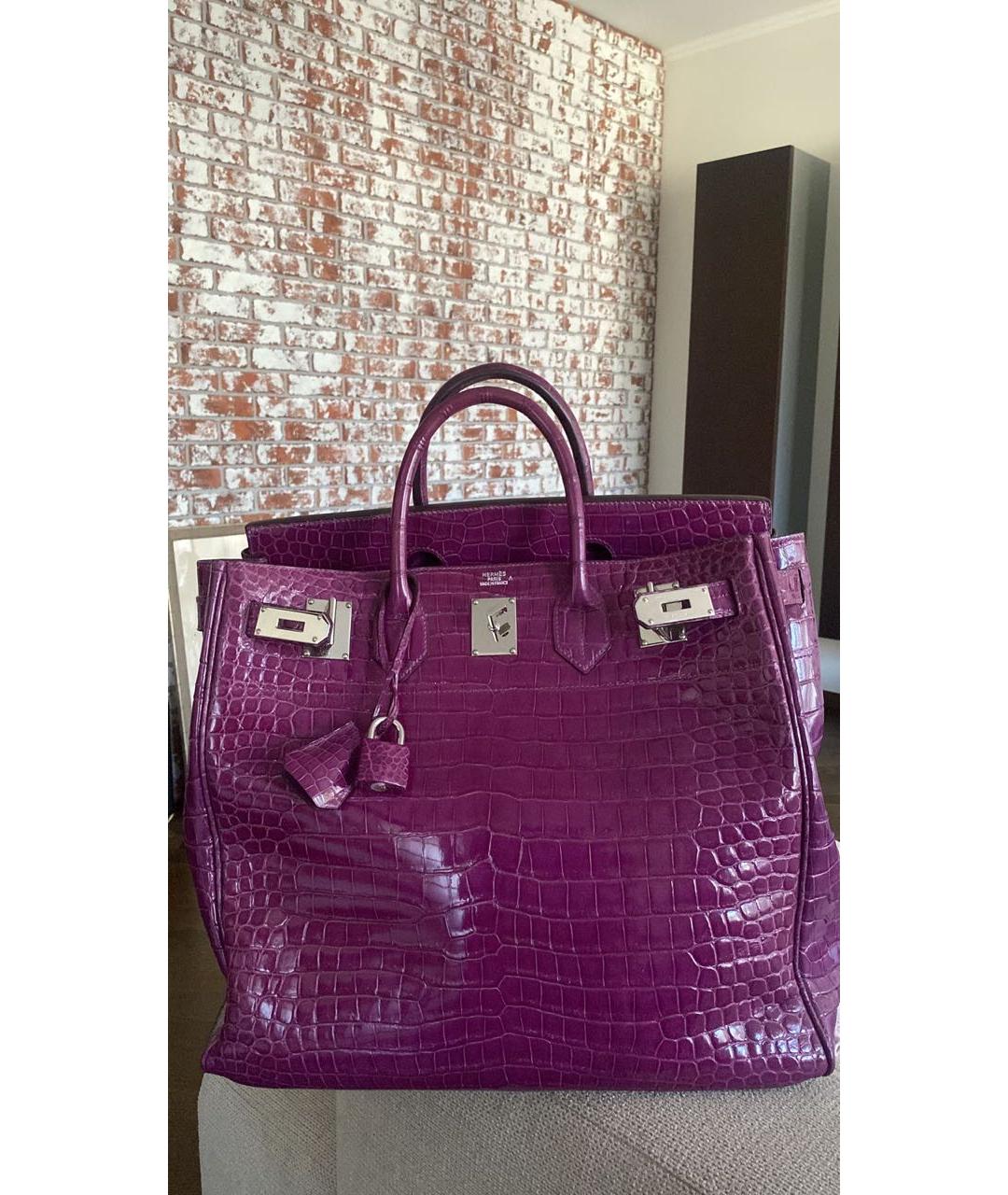 HERMES PRE-OWNED Фиолетовая сумка с короткими ручками из экзотической кожи, фото 6