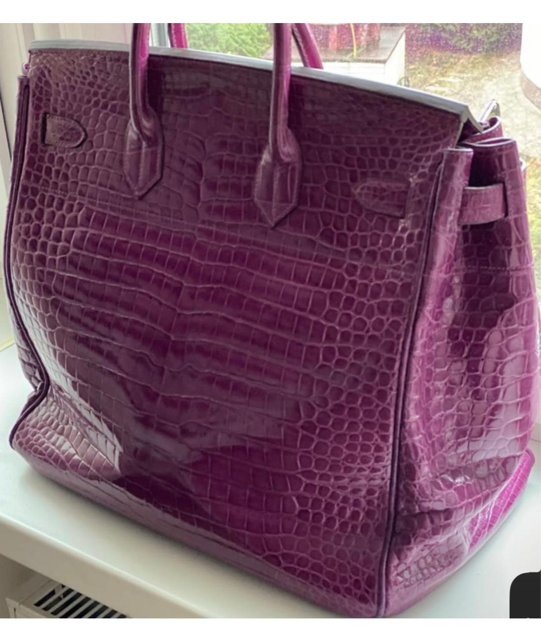 HERMES PRE-OWNED Фиолетовая сумка с короткими ручками из экзотической кожи, фото 4