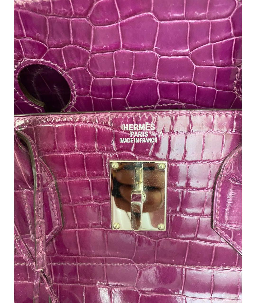 HERMES Фиолетовая сумка с короткими ручками из экзотической кожи, фото 2