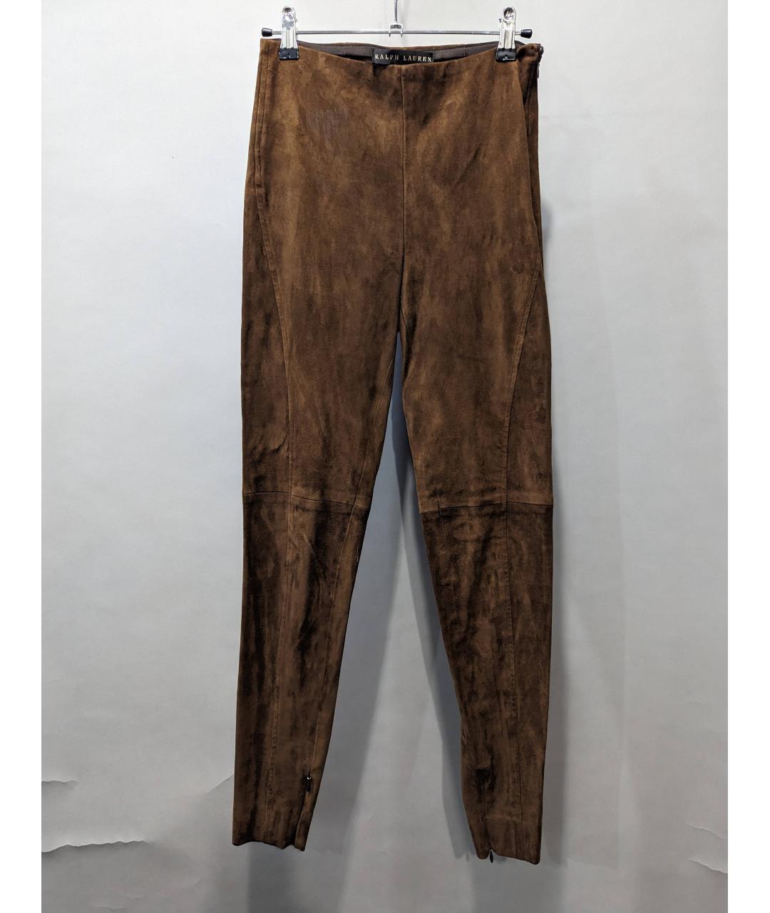 RALPH LAUREN Коричневые замшевые брюки узкие, фото 9