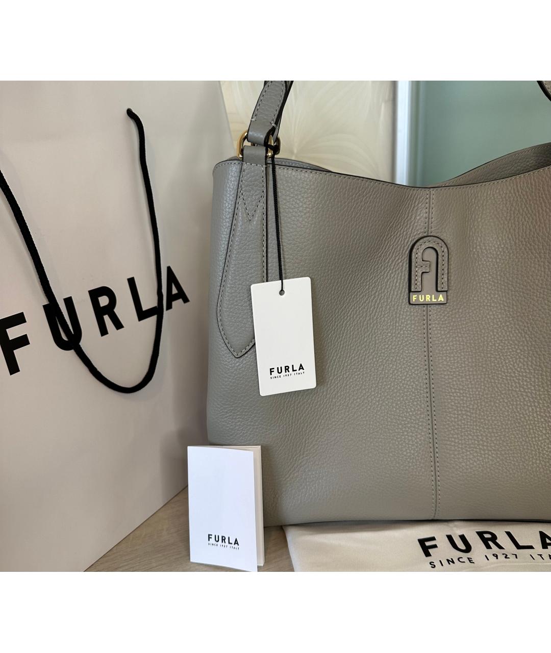FURLA Серая кожаная сумка тоут, фото 3