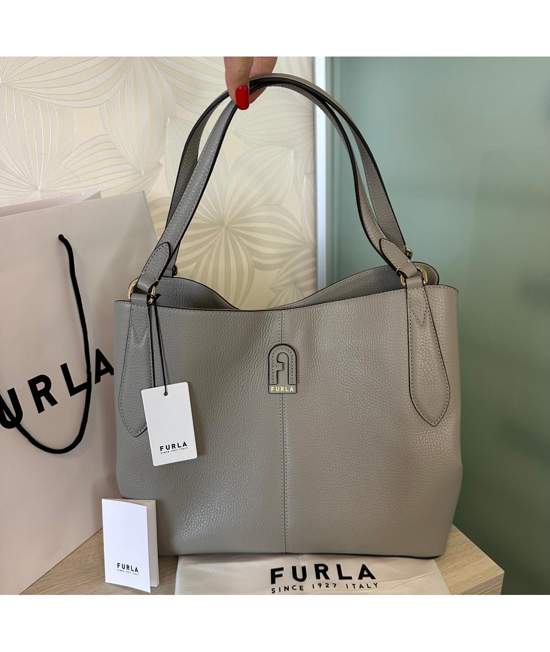 FURLA Серая кожаная сумка тоут, фото 2