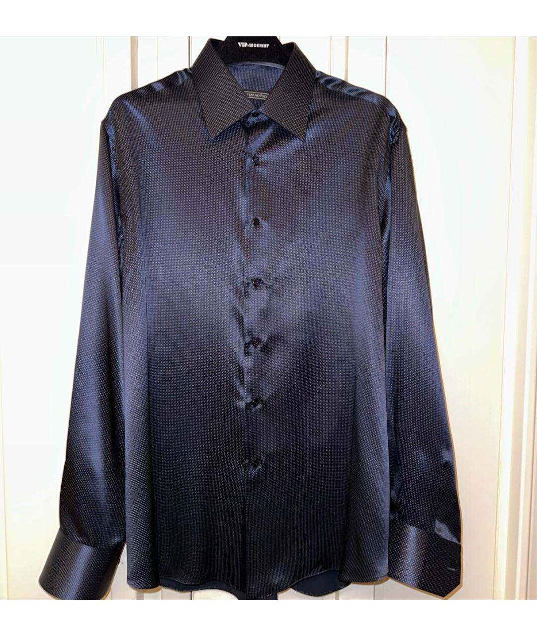 STEFANO RICCI Темно-синяя шелковая классическая рубашка, фото 4