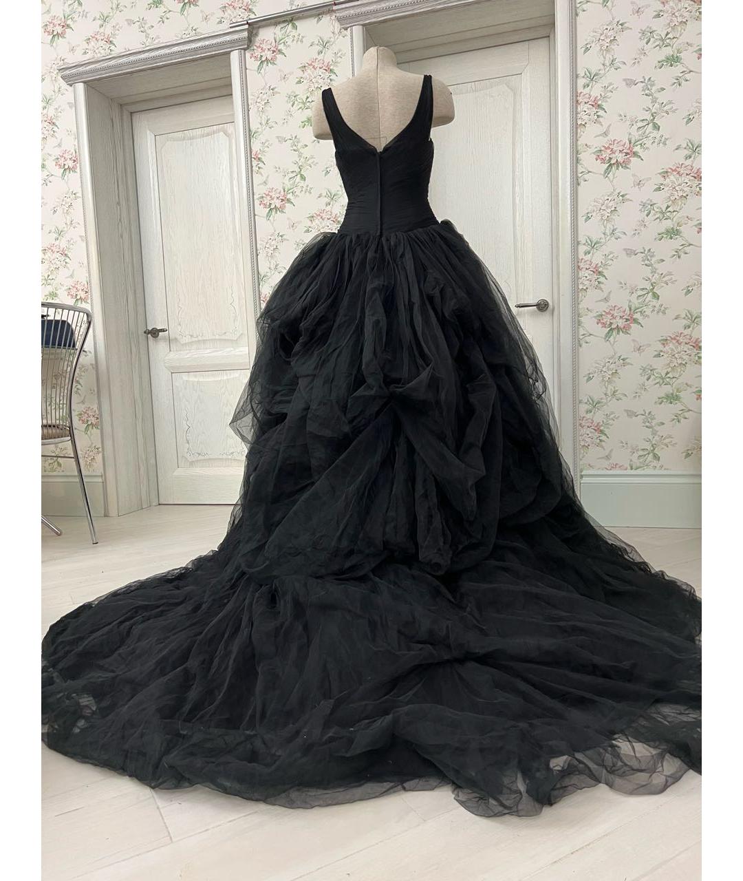 VERA WANG Черное сетчатое вечернее платье, фото 2