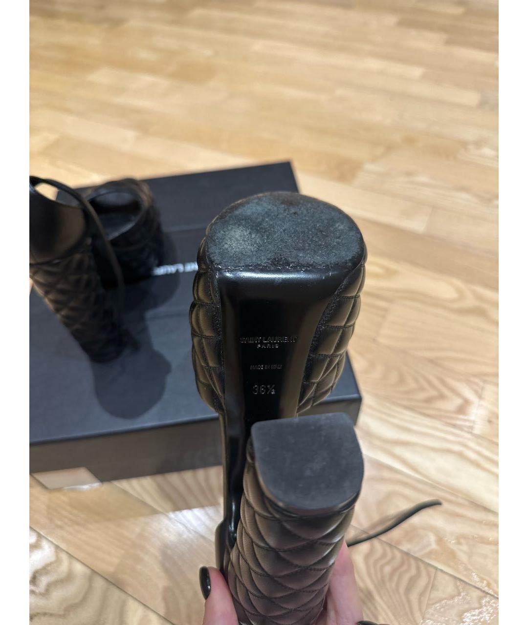 SAINT LAURENT Черные кожаные босоножки, фото 5