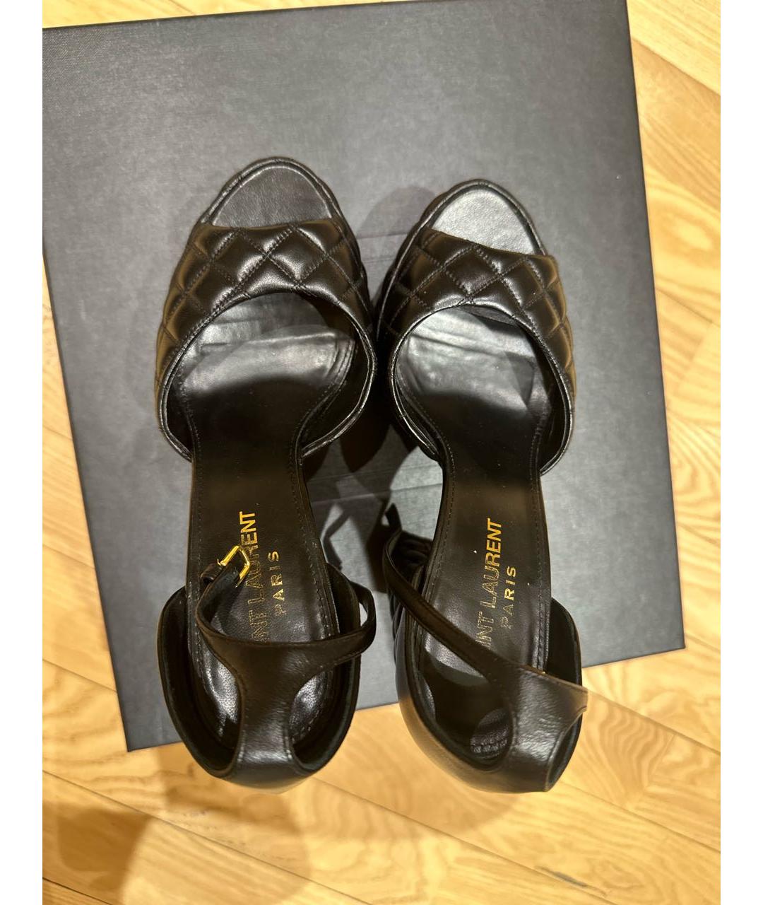 SAINT LAURENT Черные кожаные босоножки, фото 3