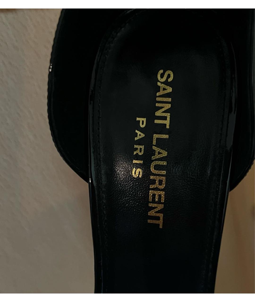 SAINT LAURENT Черные босоножки из лакированной кожи, фото 7