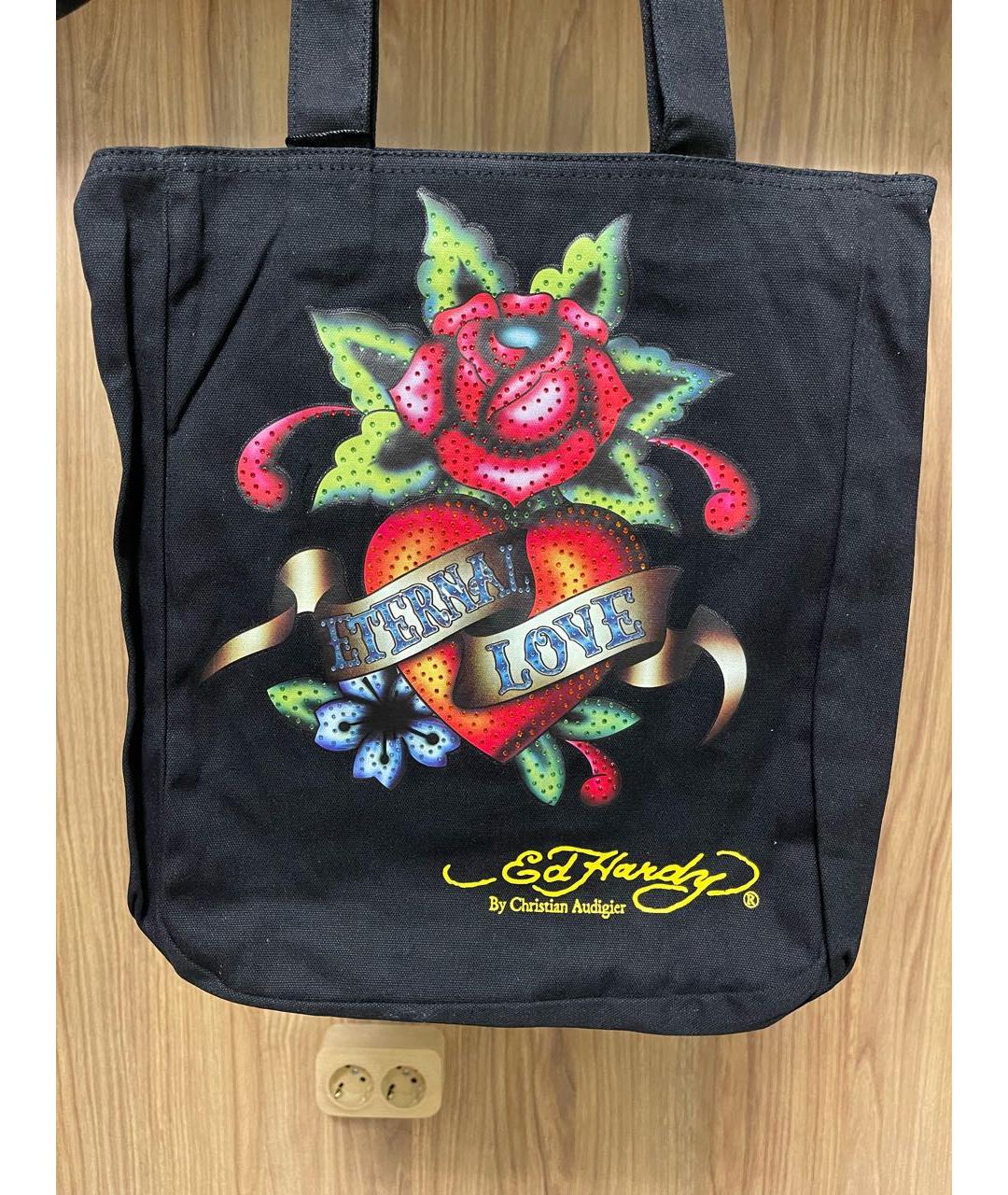 ED HARDY Черная хлопковая сумка тоут, фото 2