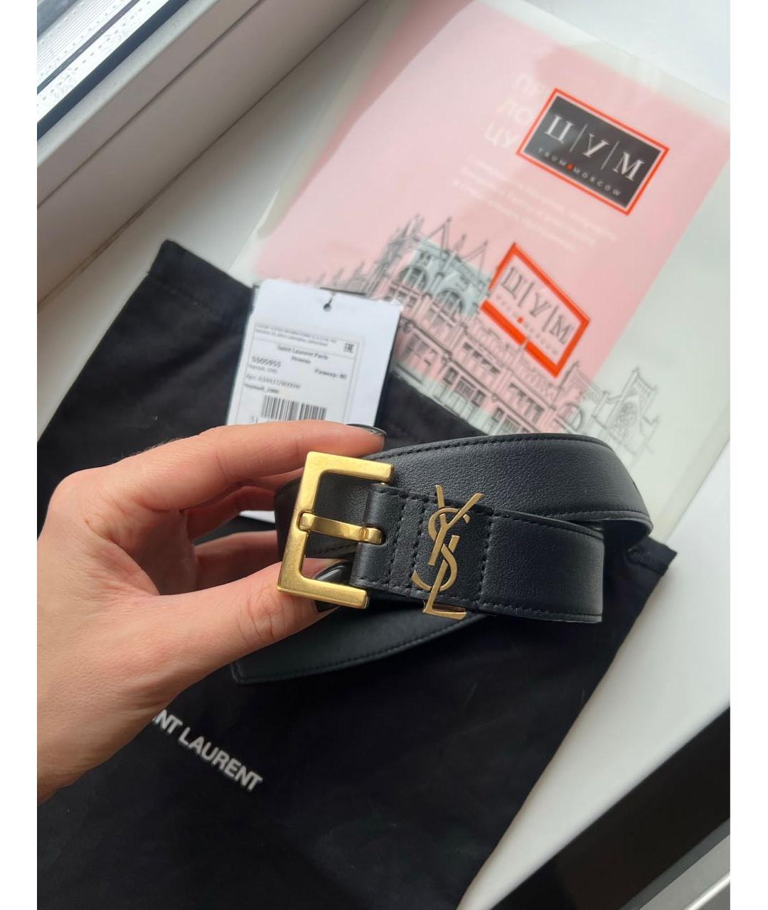 SAINT LAURENT Черный кожаный ремень, фото 4