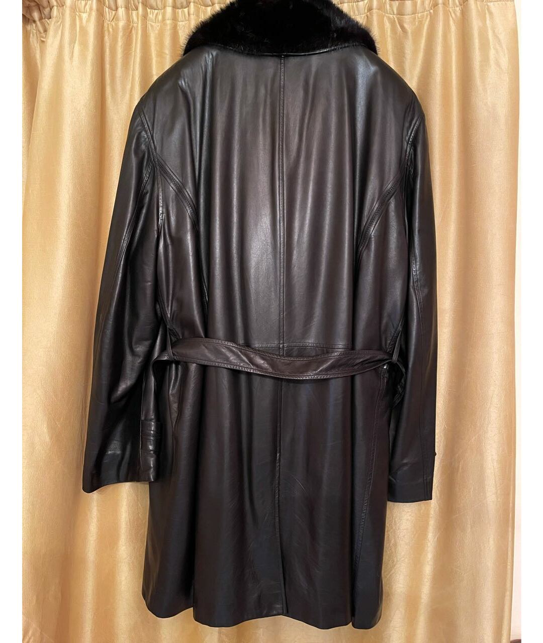 BRIONI Черное кожаное пальто, фото 2
