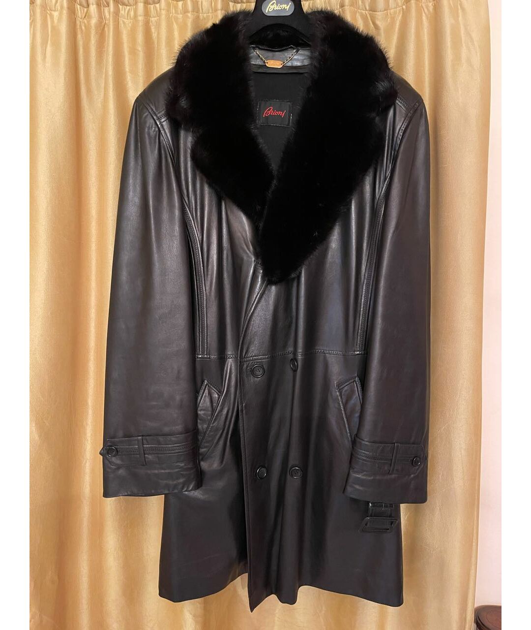 BRIONI Черное кожаное пальто, фото 9