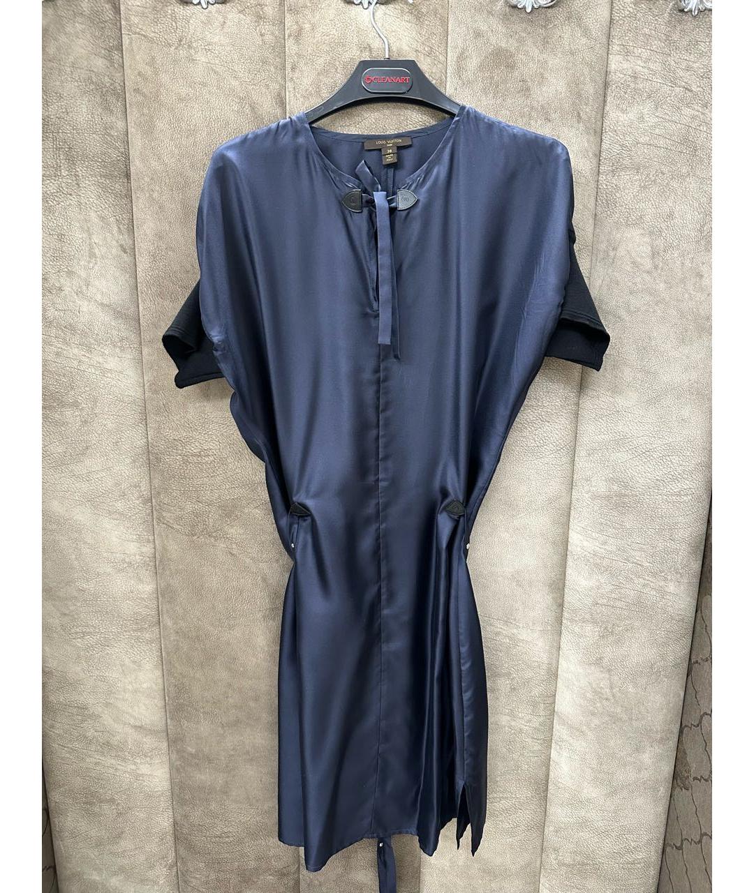 LOUIS VUITTON PRE-OWNED Темно-синее шелковое повседневное платье, фото 7