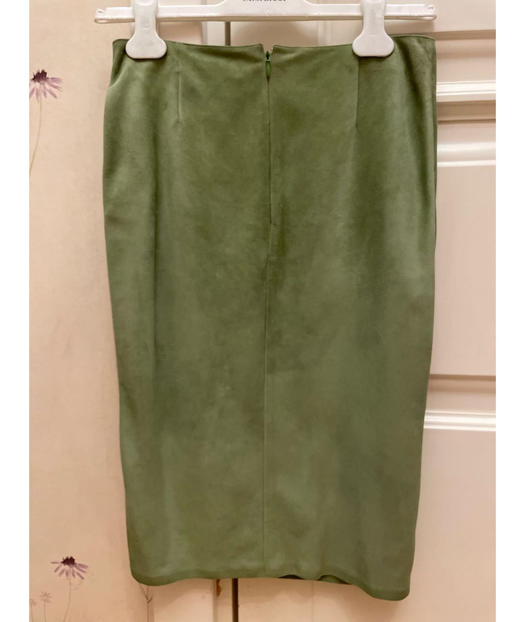 RALPH LAUREN COLLECTION Зеленая замшевая юбка миди, фото 2