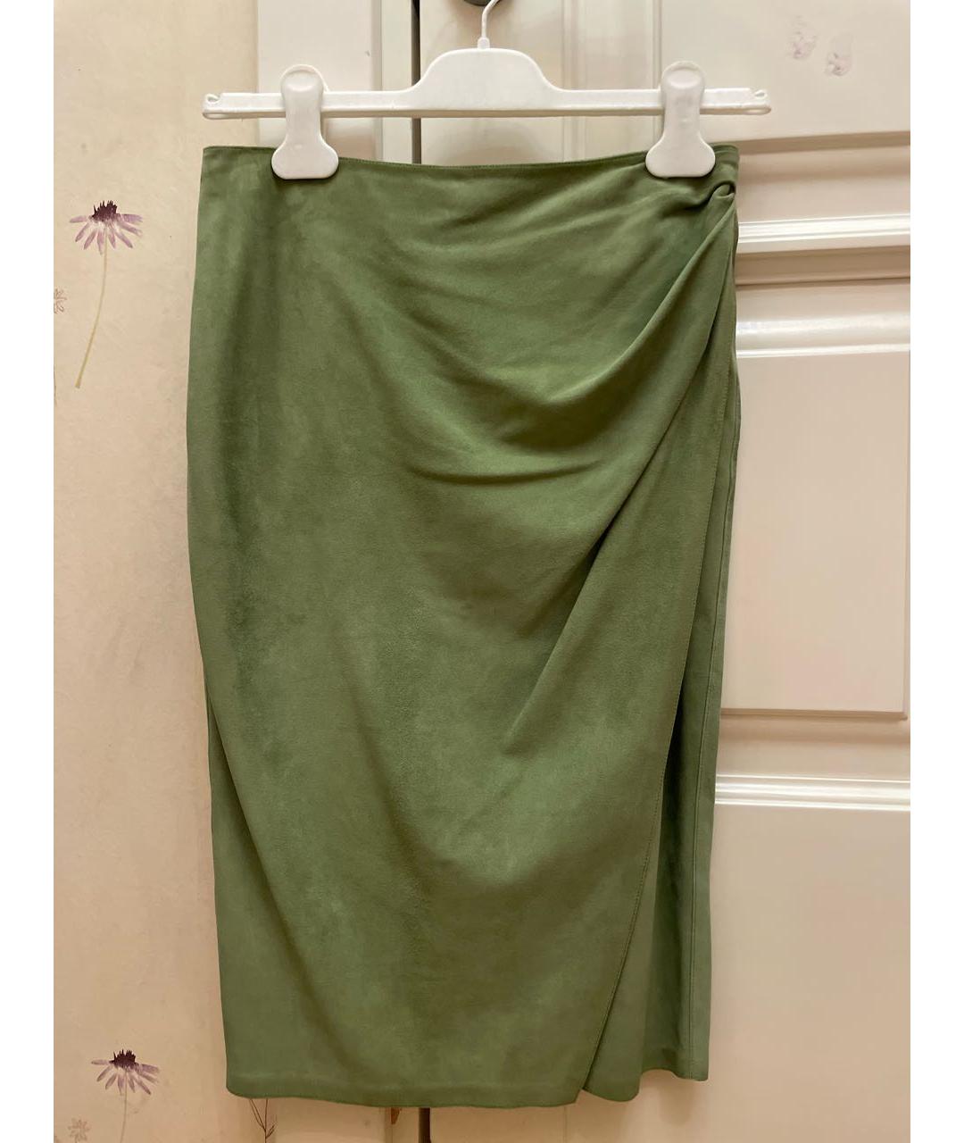 RALPH LAUREN COLLECTION Зеленая замшевая юбка миди, фото 6