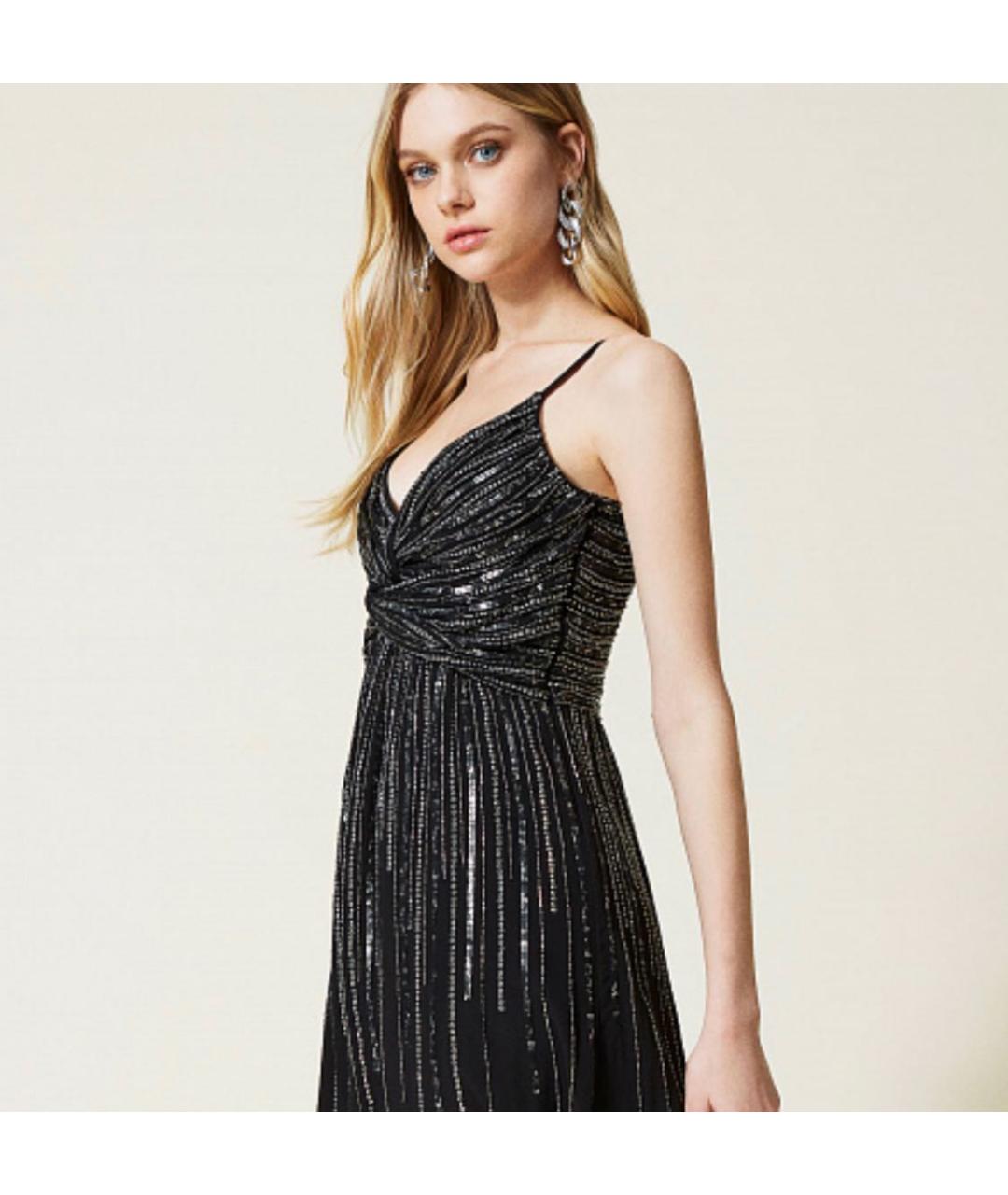 TWIN-SET Черное вискозное коктейльное платье, фото 4