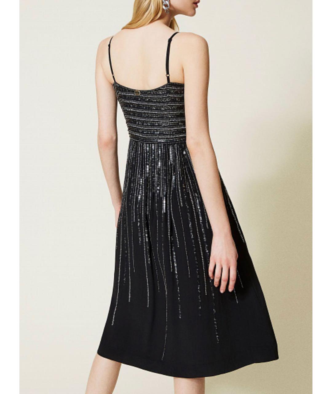 TWIN-SET Черное вискозное коктейльное платье, фото 2