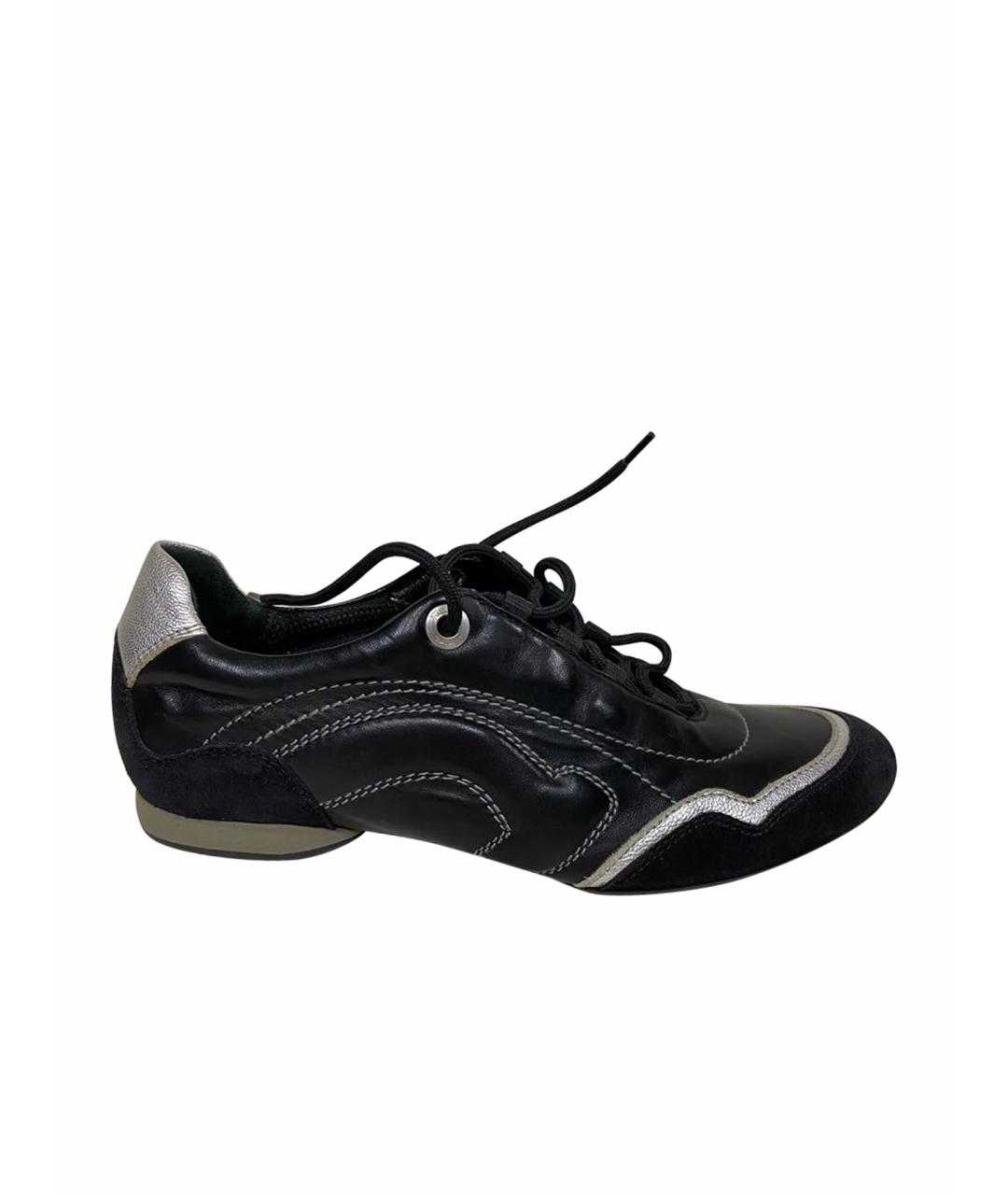 SALVATORE FERRAGAMO Черные кожаные кроссовки, фото 1