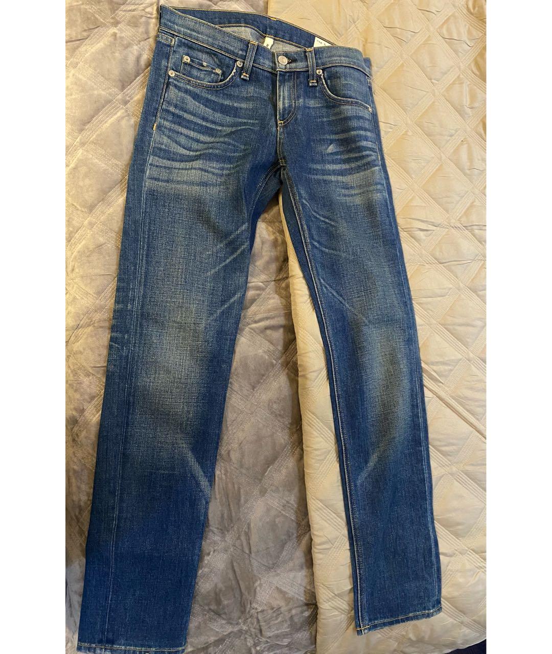 RAG&BONE Темно-синие хлопковые прямые джинсы, фото 6