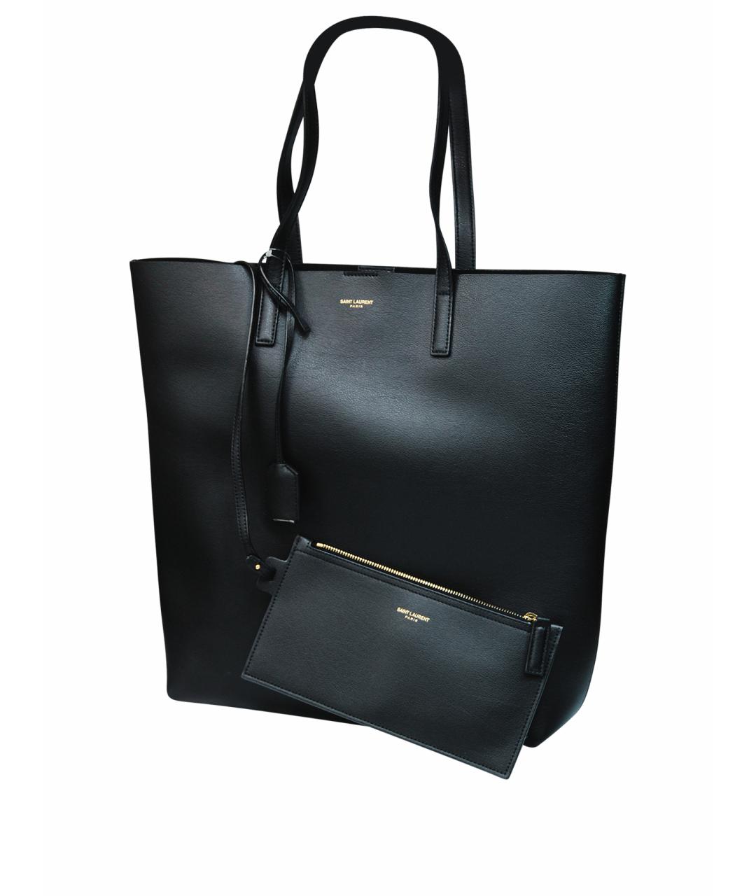 SAINT LAURENT Черная кожаная сумка тоут, фото 1