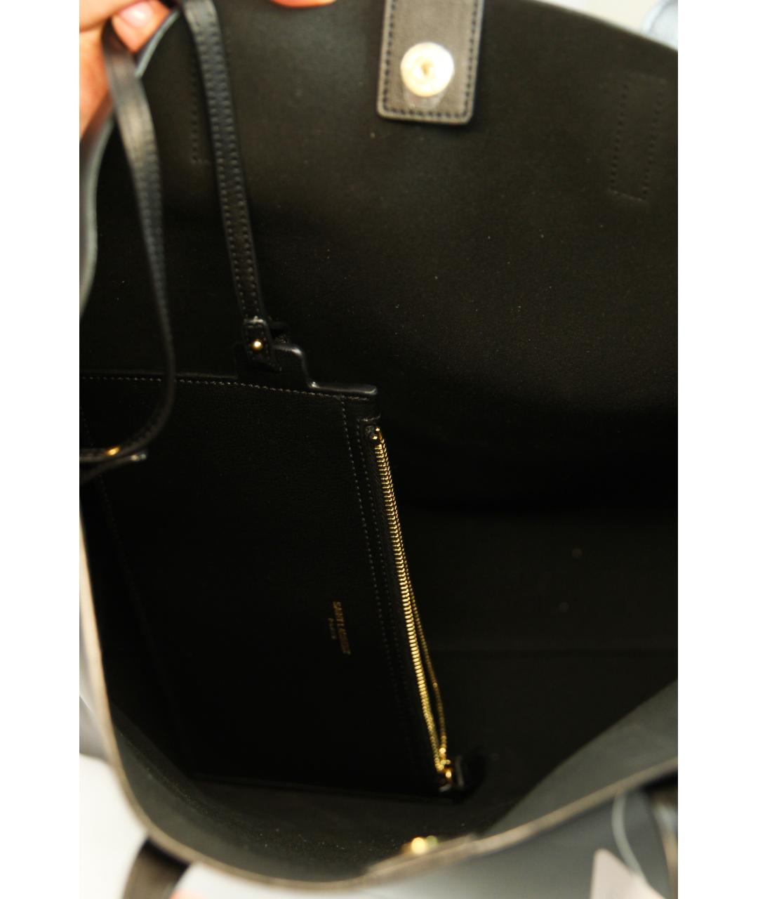 SAINT LAURENT Черная кожаная сумка тоут, фото 5