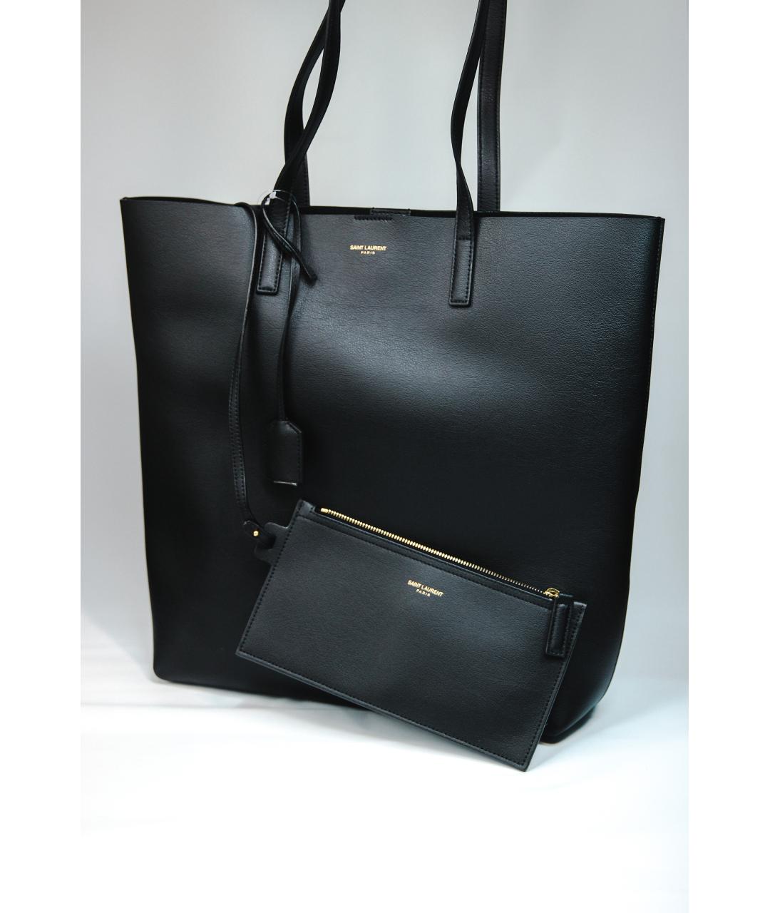 SAINT LAURENT Черная кожаная сумка тоут, фото 7