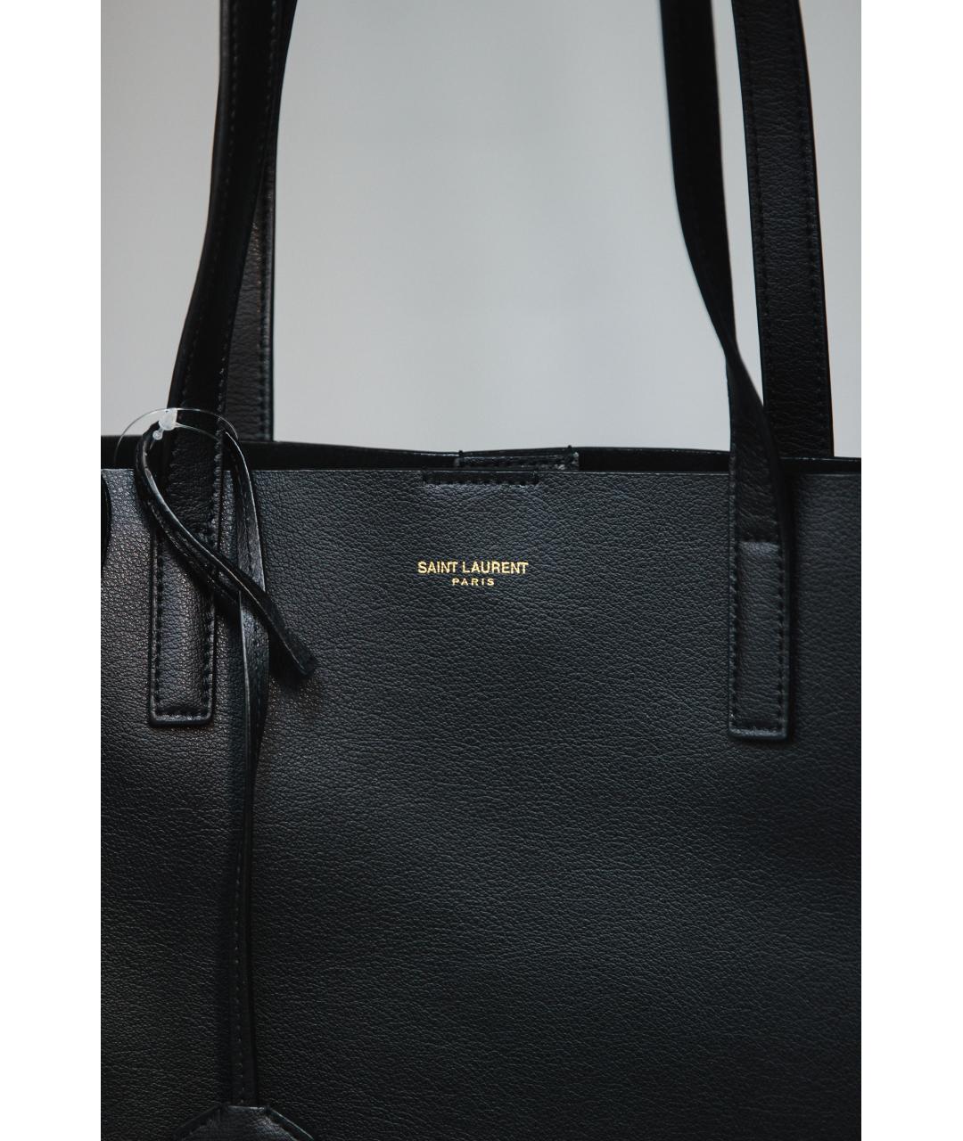 SAINT LAURENT Черная кожаная сумка тоут, фото 4