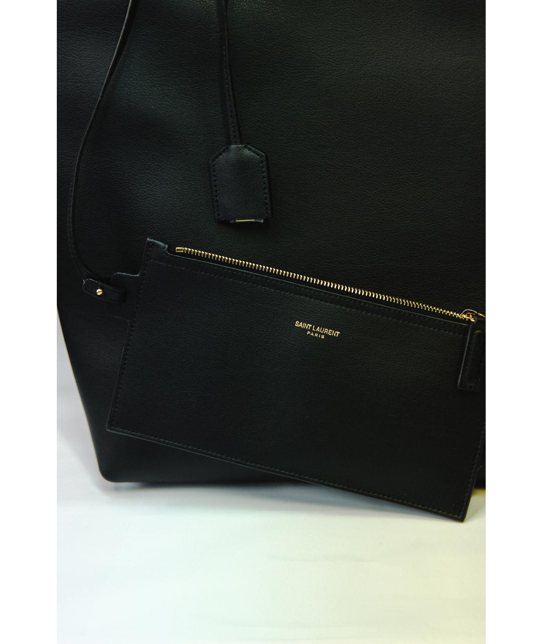 SAINT LAURENT Черная кожаная сумка тоут, фото 6