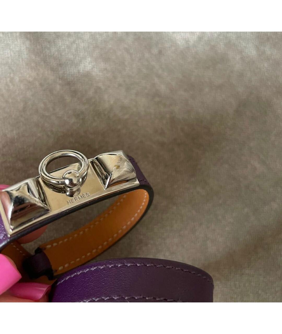 HERMES PRE-OWNED Фиолетовый кожаный браслет, фото 4