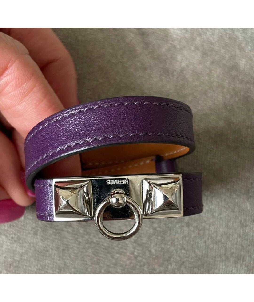 HERMES PRE-OWNED Фиолетовый кожаный браслет, фото 5