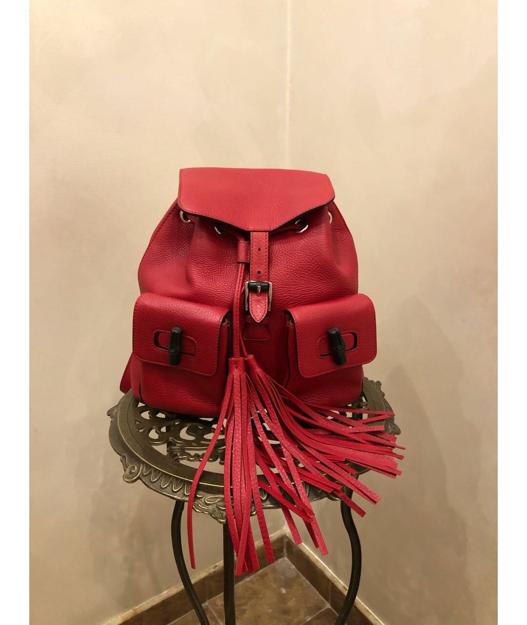 GUCCI Красный кожаный рюкзак, фото 4