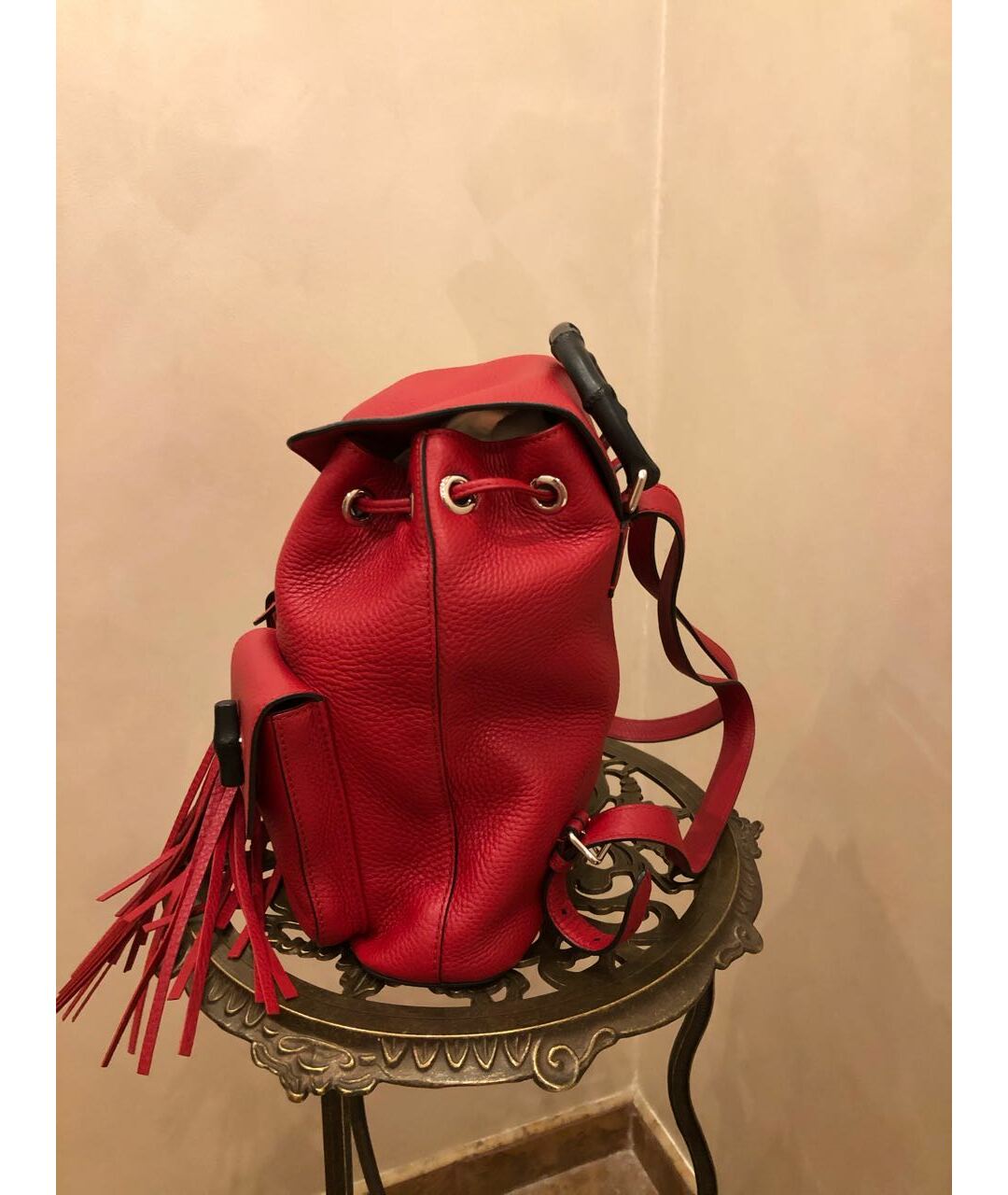 GUCCI Красный кожаный рюкзак, фото 2
