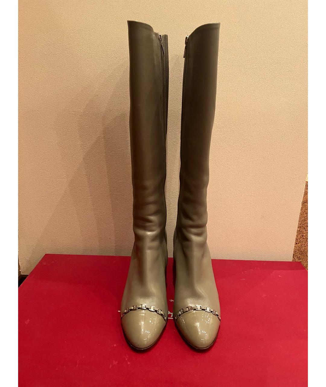 FERRAGAMO Серые кожаные сапоги, фото 2