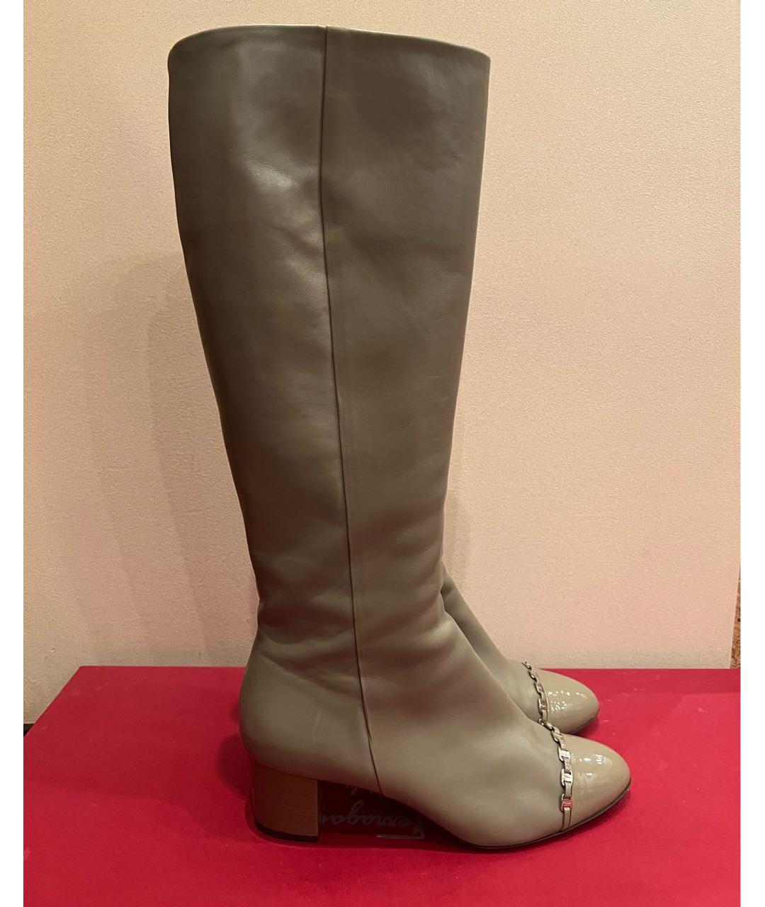 FERRAGAMO Серые кожаные сапоги, фото 6
