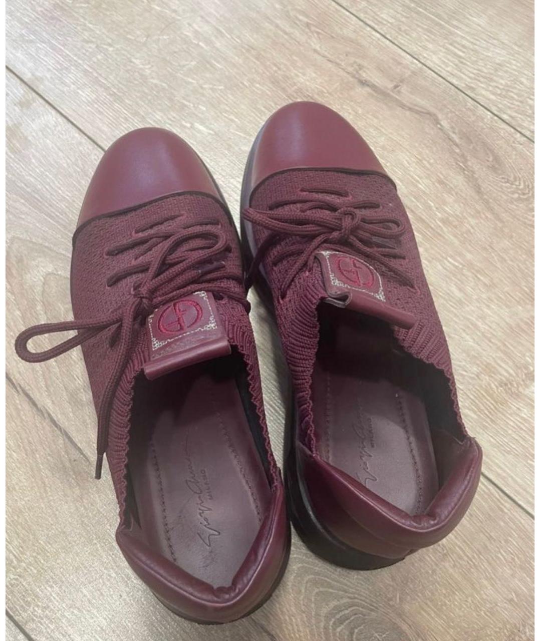 GIORGIO ARMANI VINTAGE Бордовые кожаные низкие кроссовки / кеды, фото 3
