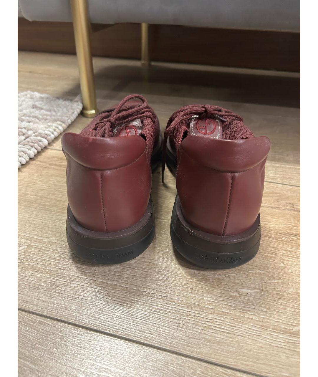 GIORGIO ARMANI VINTAGE Бордовые кожаные низкие кроссовки / кеды, фото 4
