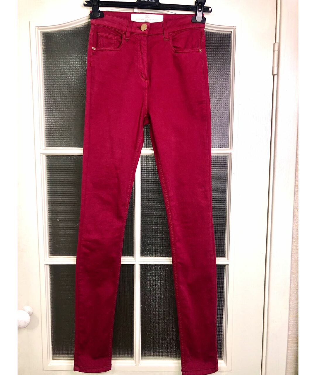 ELISABETTA FRANCHI Бордовые хлопко-эластановые джинсы слим, фото 7