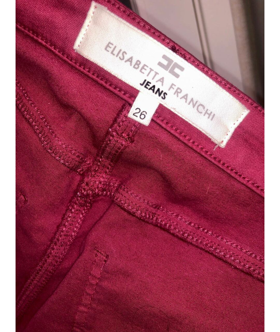 ELISABETTA FRANCHI Бордовые хлопко-эластановые джинсы слим, фото 3