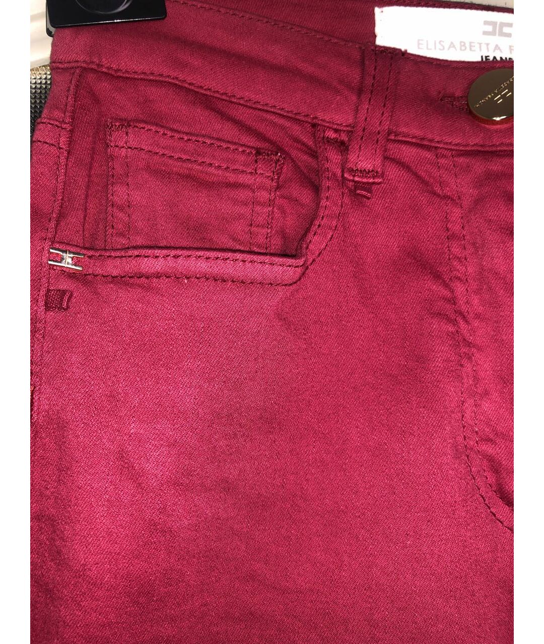 ELISABETTA FRANCHI Бордовые хлопко-эластановые джинсы слим, фото 5