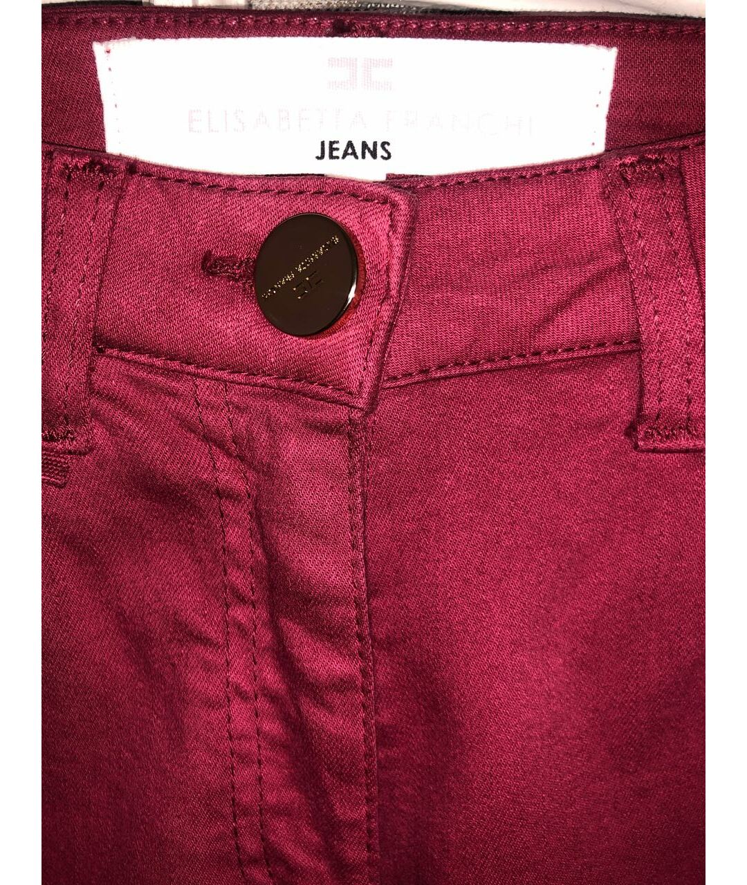 ELISABETTA FRANCHI Бордовые хлопко-эластановые джинсы слим, фото 6