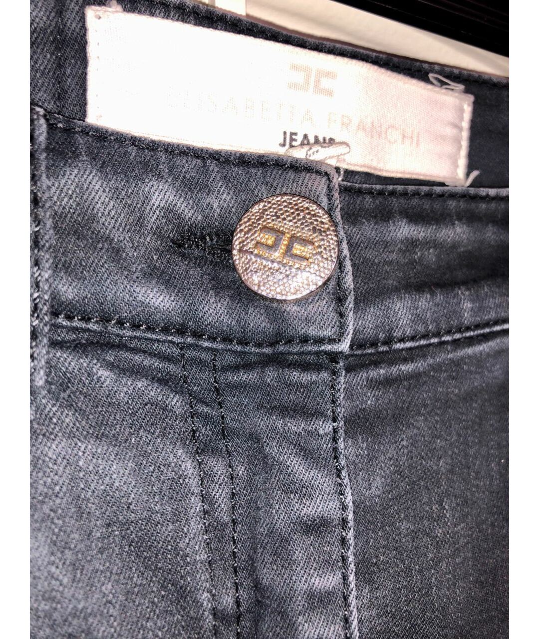 ELISABETTA FRANCHI Антрацитовые хлопко-эластановые джинсы слим, фото 5