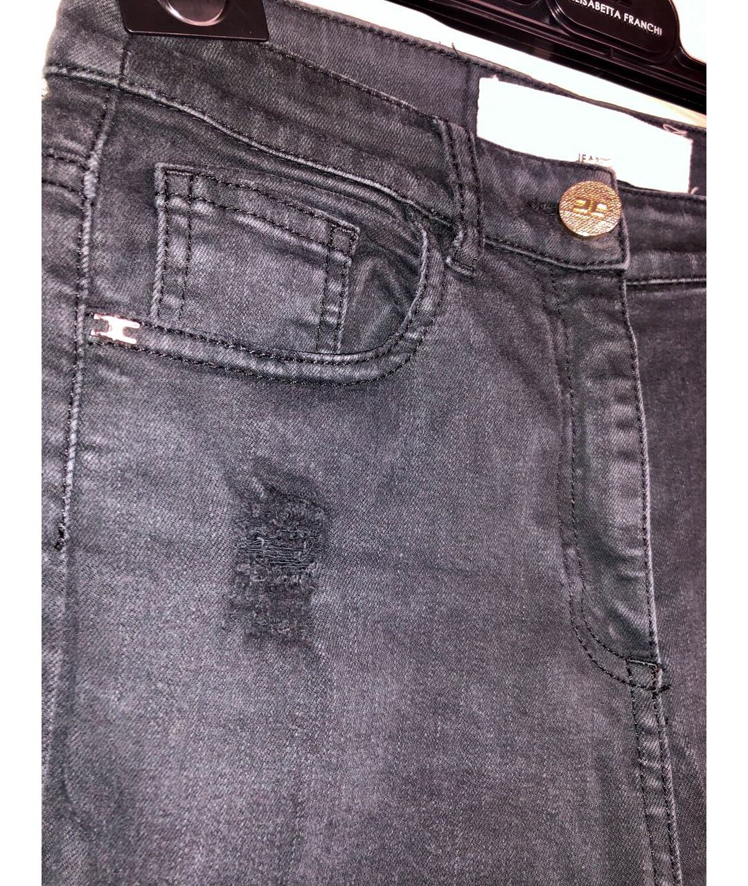 ELISABETTA FRANCHI Антрацитовые хлопко-эластановые джинсы слим, фото 3