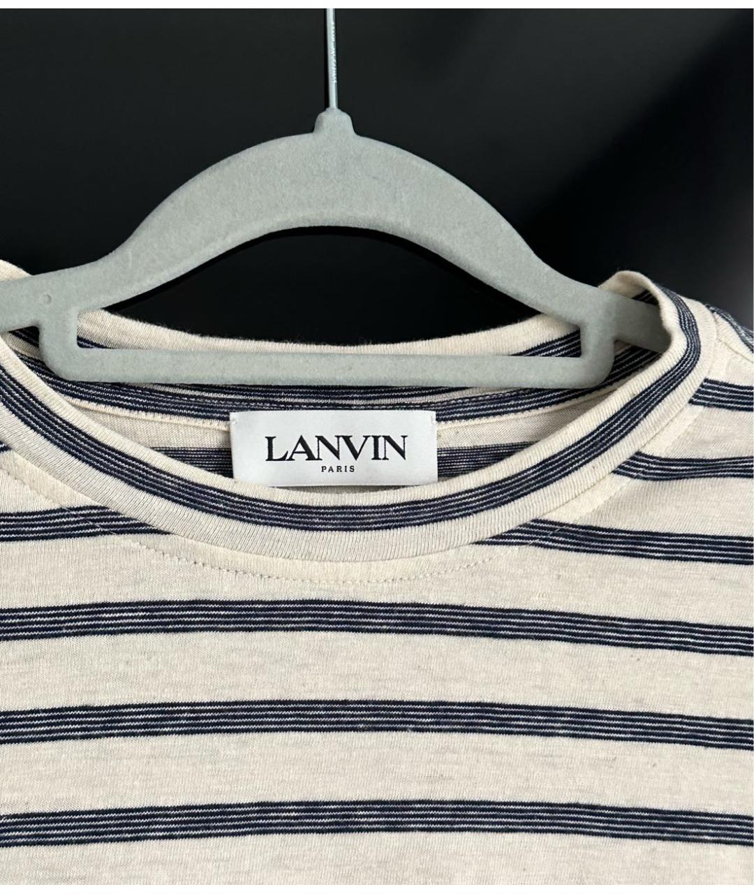 LANVIN Бежевая хлопковая футболка, фото 3